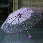 Cherry Flower Transparent Umbrella Anti UV 3 Fold Clear Sun Rain Umbre_1